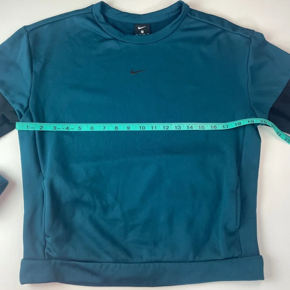 Nike Womens Therma Active Teal Blue Colorblock‎ Fleece Crewneck Sweatshirt XS